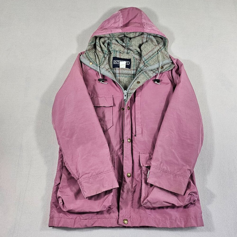 Lands End Jacket Womens S Pink Wool Lined Nylon Hooded Parka MADE IN USA VTG 80s